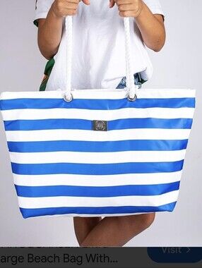 Bang & Carsen Striped Blue White Beach Tote Bag Rope Handles